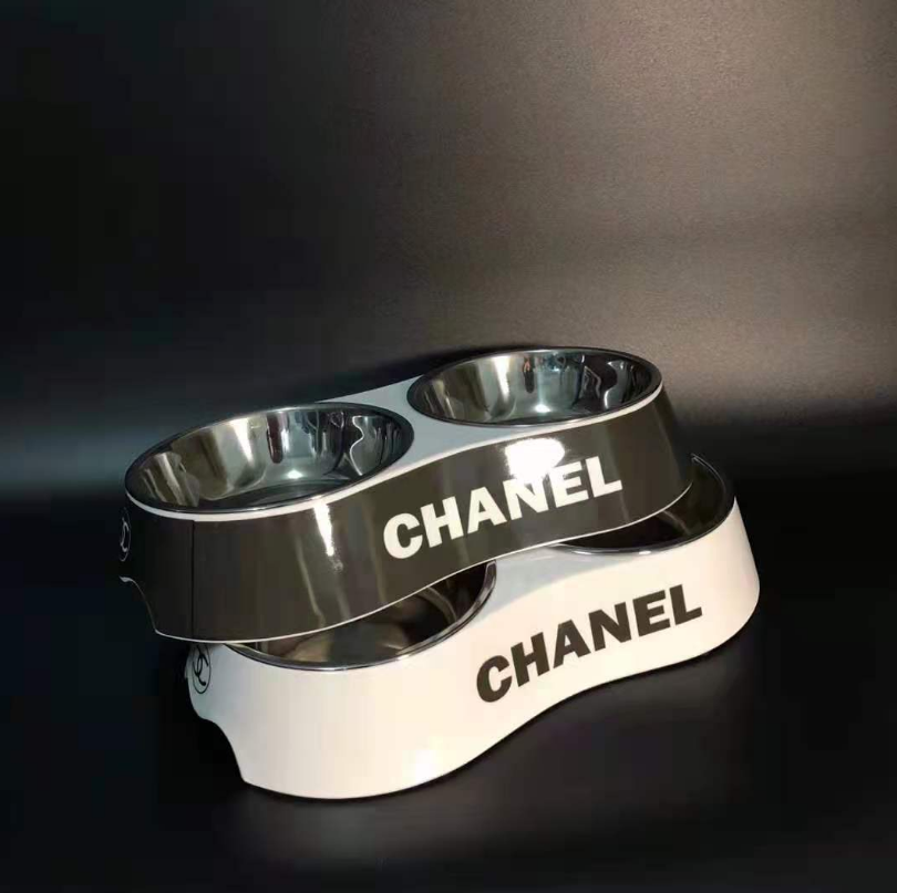 Black White CC Double Dog Bowl