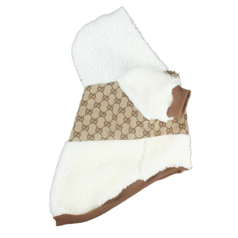 White GG Hooded Sherpa Jacket