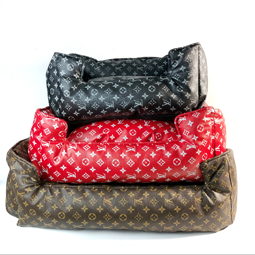 Brown Vegan Leather LV Dog Bed
