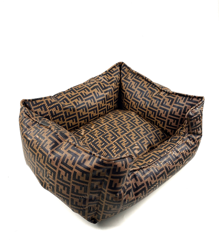 Brown FF Vegan Leather Pillow Dog Bed