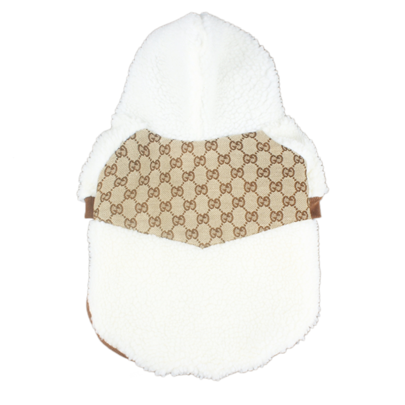 White GG Hooded Sherpa Jacket