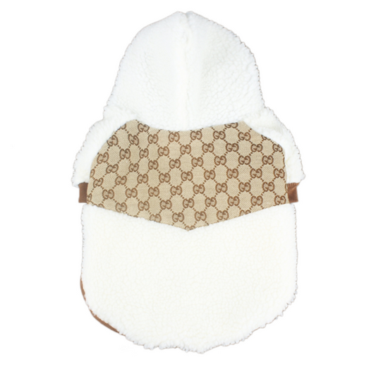 White GG Hooded Sherpa Jacket