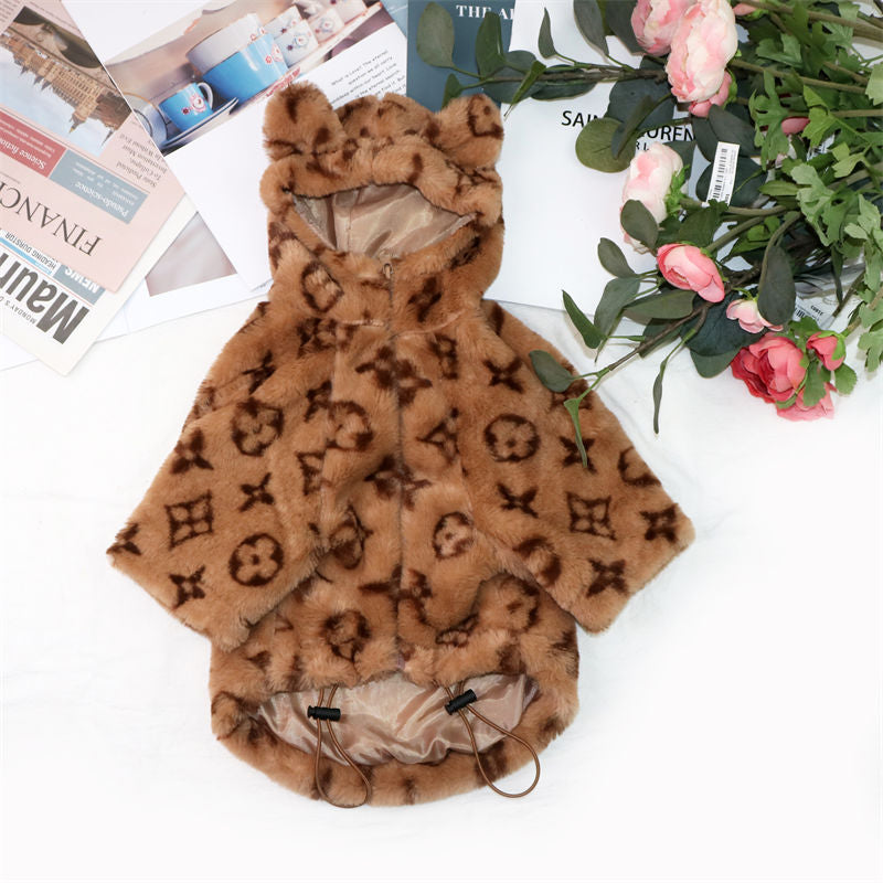 Tan LV Fur Hooded Jacket With Ears