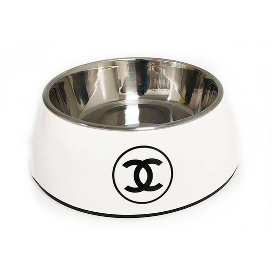 White Black CC Dog Bowl