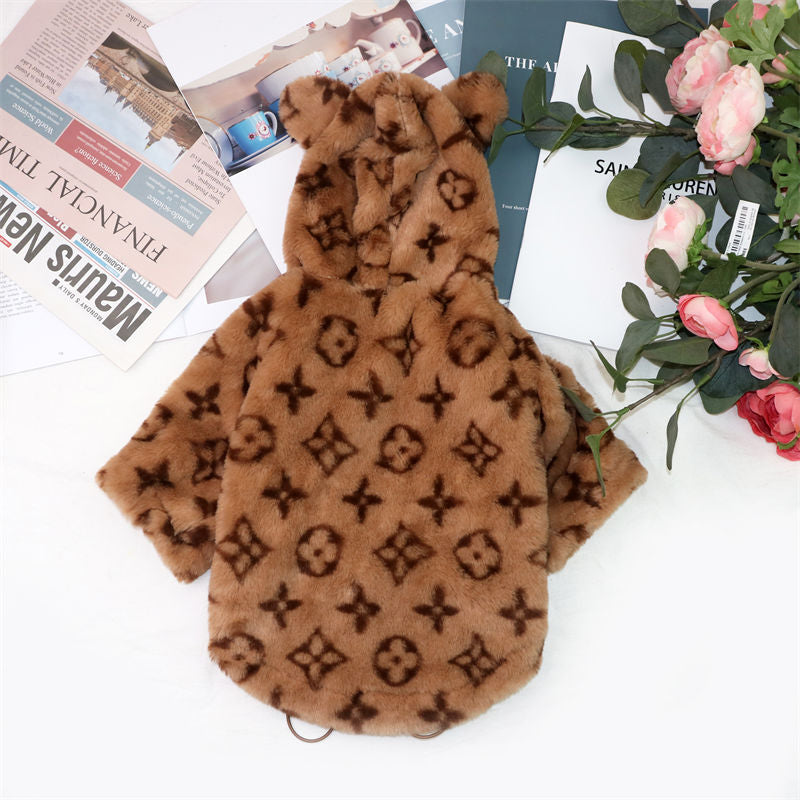 Tan LV Fur Hooded Jacket With Ears