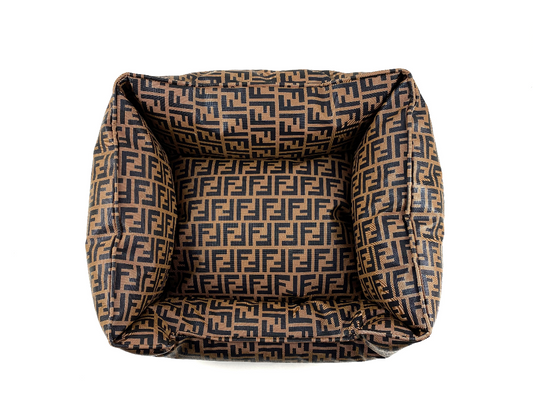 Brown FF Vegan Leather Pillow Dog Bed