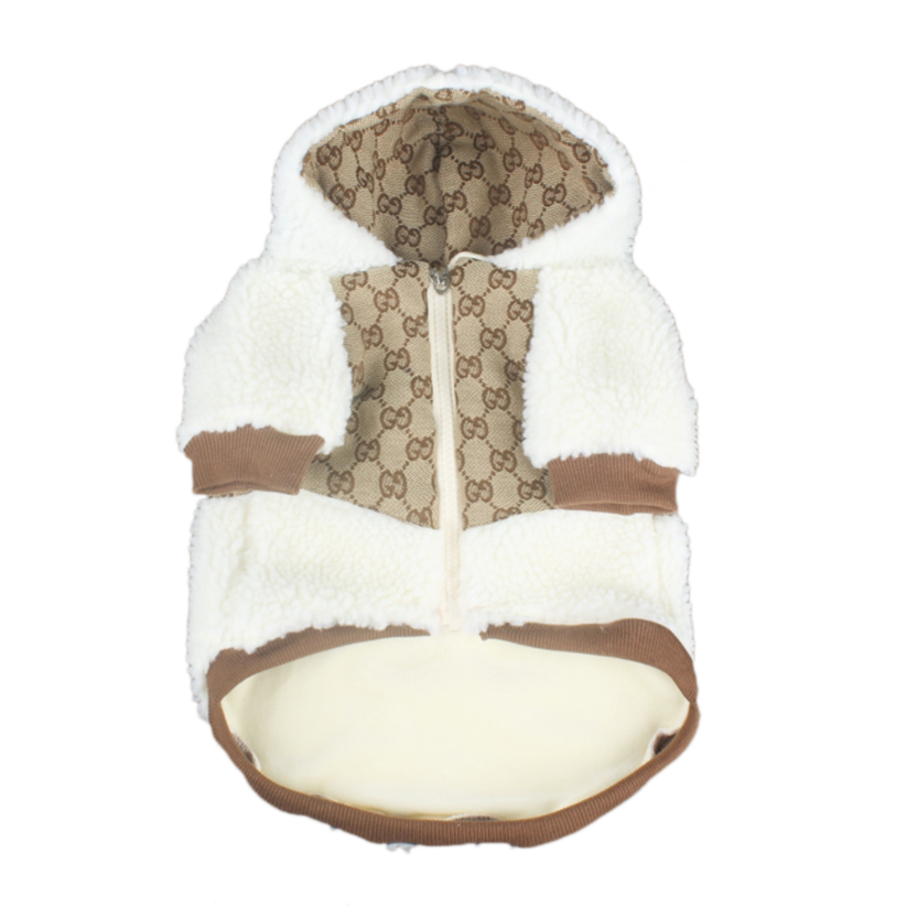 White GG Hooded Sherpa Jacket