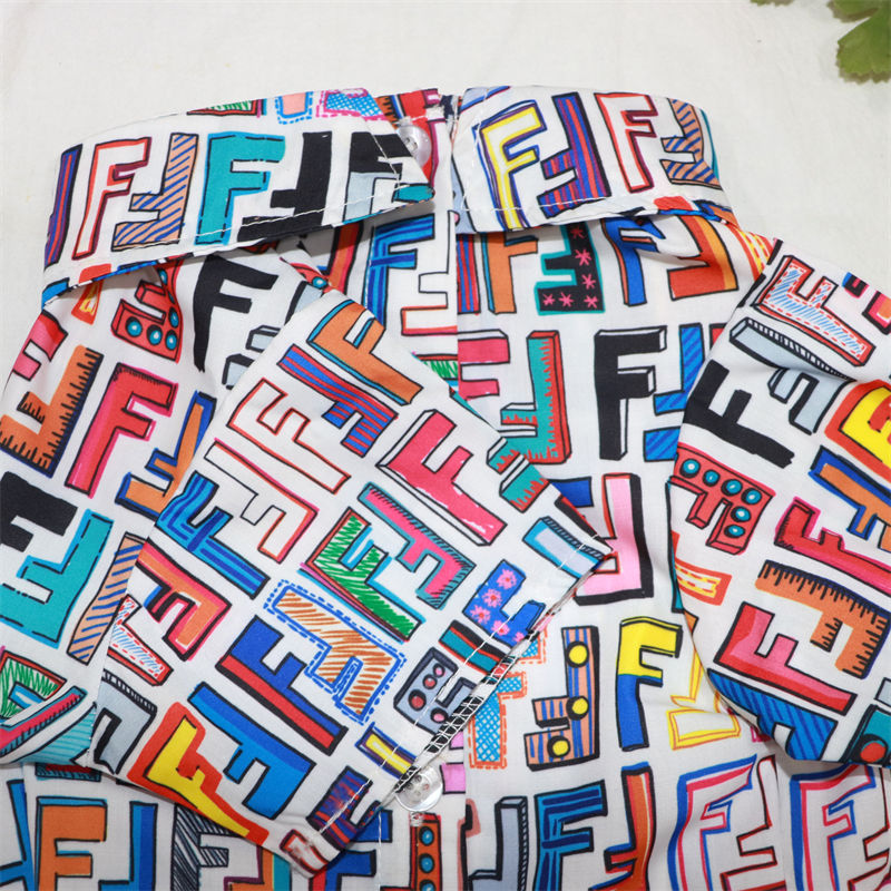 White Colorful FF Collar Shirt