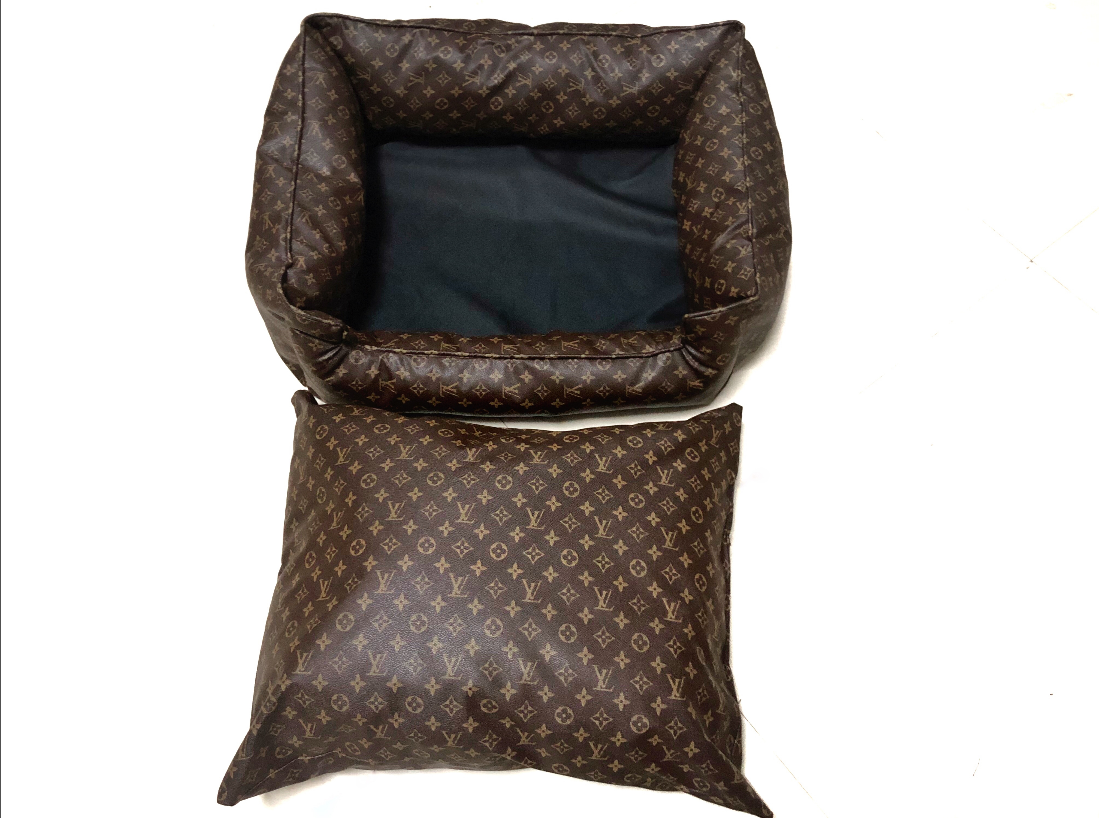 Brown Vegan Leather LV Dog Bed