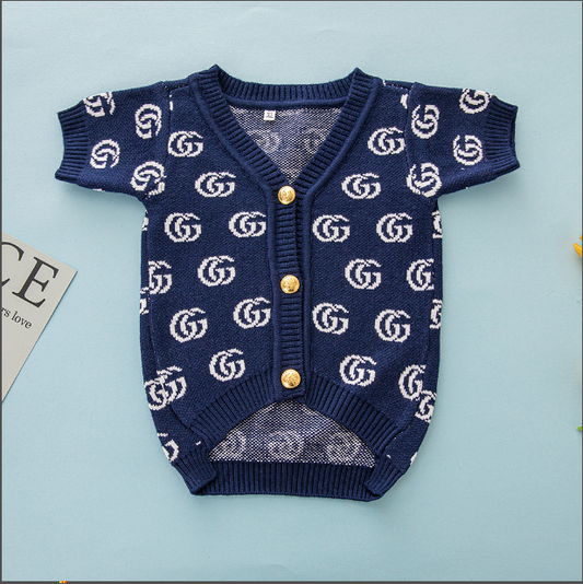 Navy White GG Cardigan Sweater