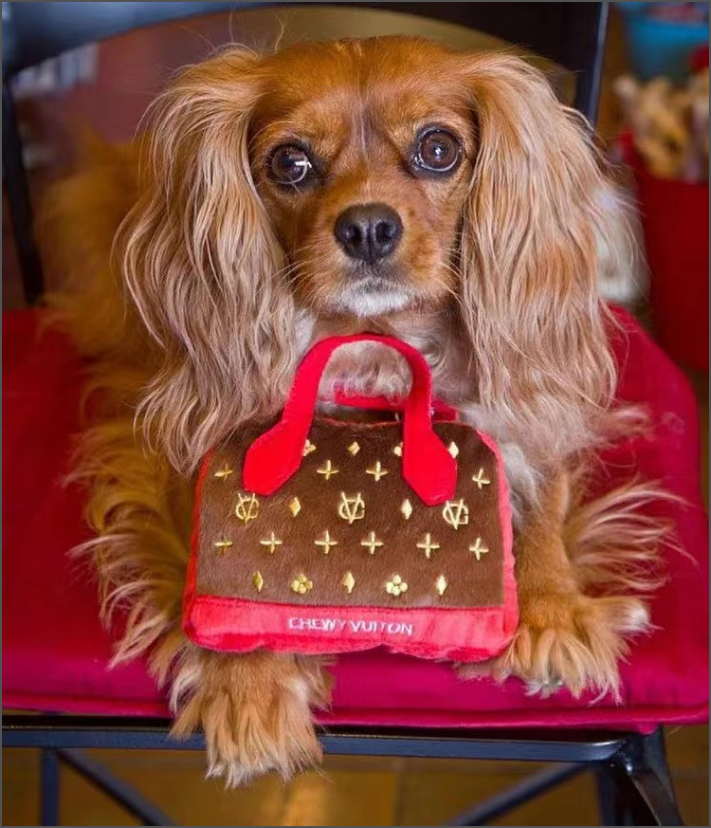Brown Chewy Vuitton Purse Squeaker Toy