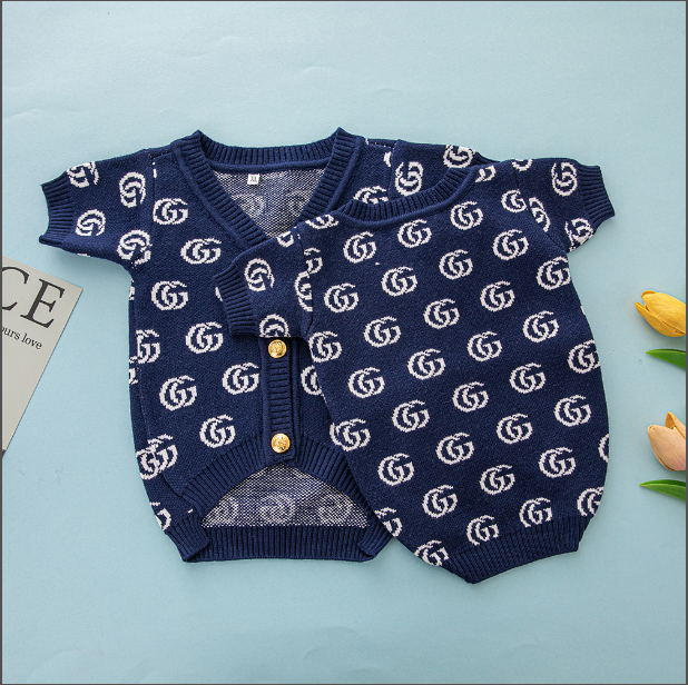 Navy White GG Cardigan Sweater