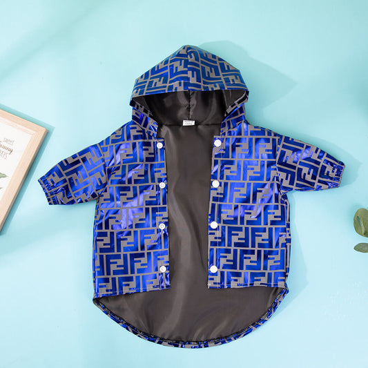 Grey Blue FF Hooded Windbreaker