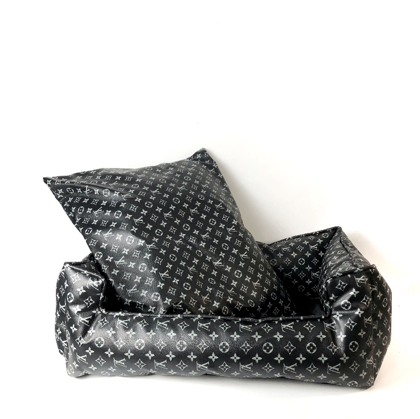 Grey Vegan Leather LV Dog Bed