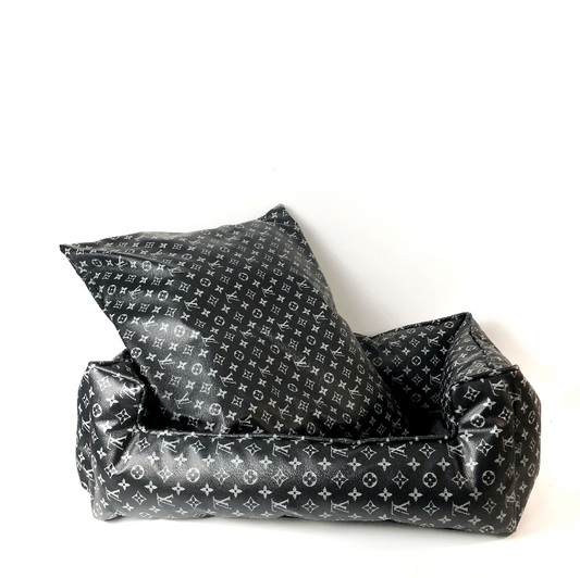 Grey Vegan Leather LV Dog Bed