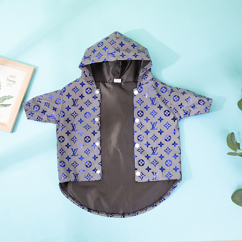 Grey Blue LV Hooded Windbreaker