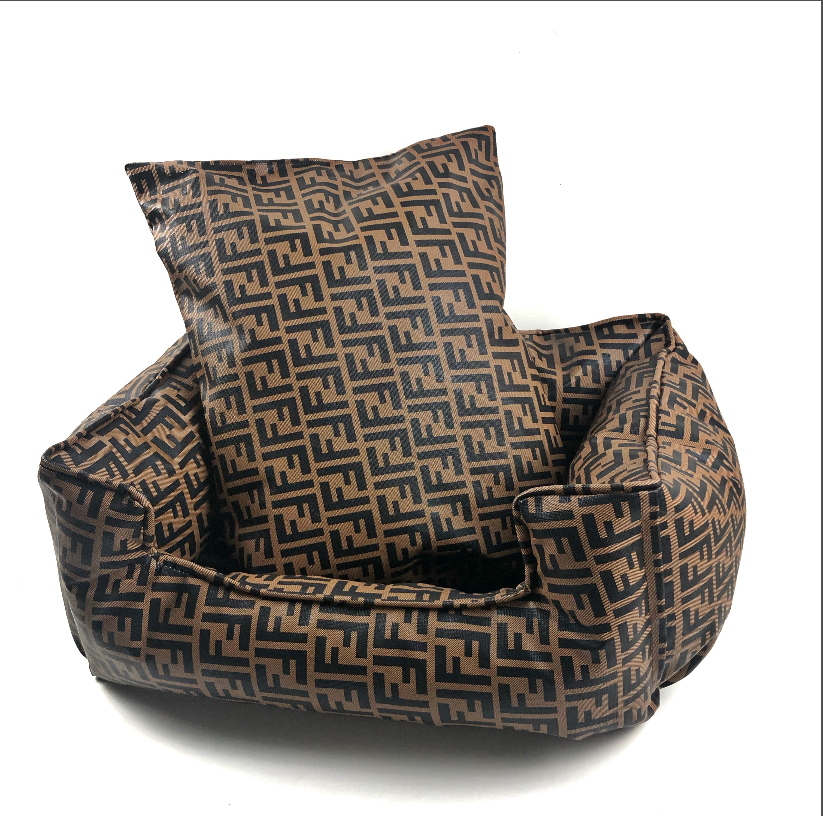 Brown FF Vegan Leather Pillow Dog Bed