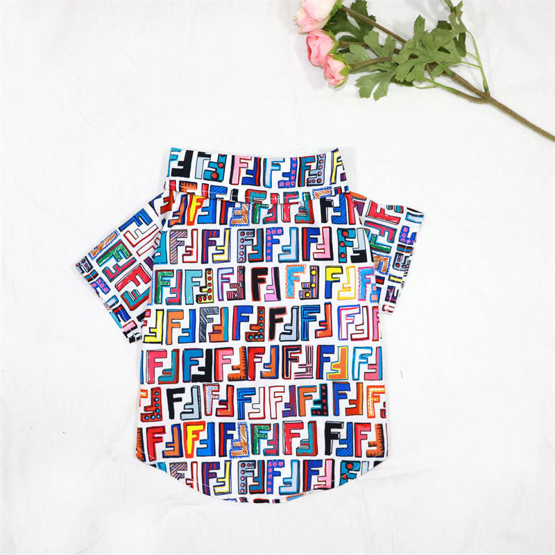 White Colorful FF Collar Shirt