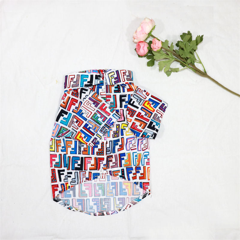 White Colorful FF Collar Shirt