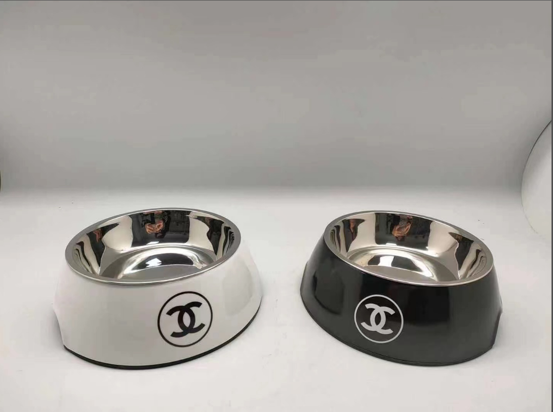 White Black CC Dog Bowl