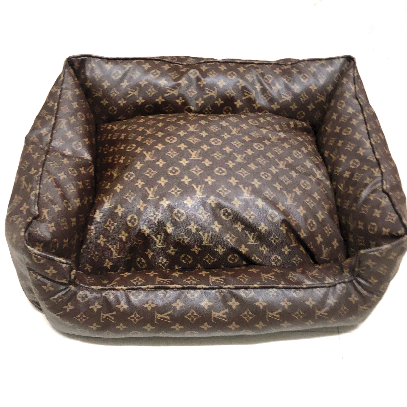 Brown Vegan Leather LV Dog Bed