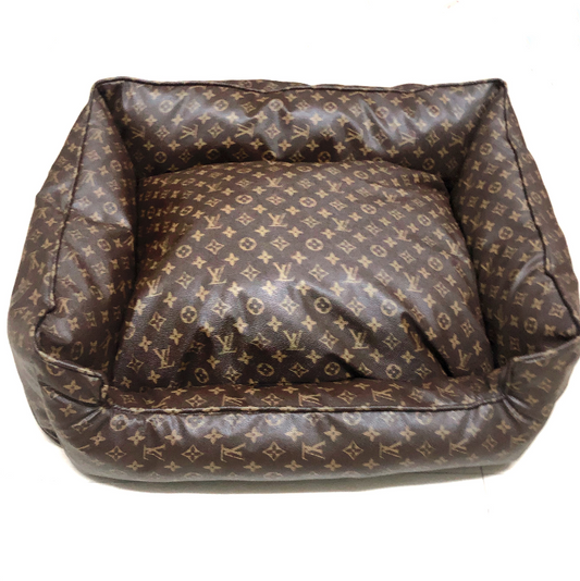 Brown Vegan Leather LV Dog Bed